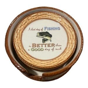 Cracker Barrel Hidden Cove Fishing Theme Ceramic Coasters